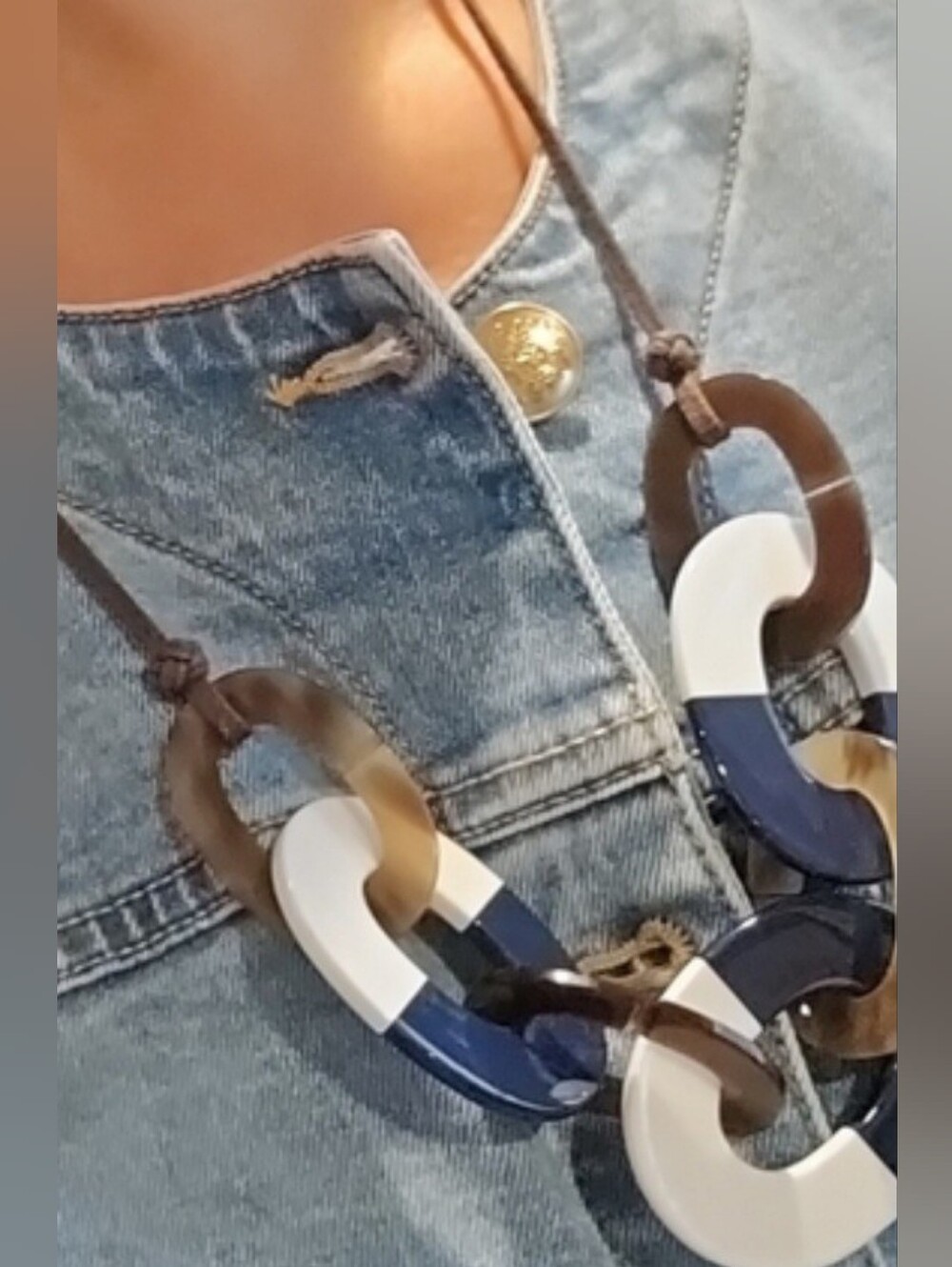 Hermes Navy, White Buffalo Horn Karamba Necklace